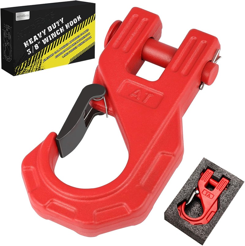 AUTOBOTS 3/8" Winch Hook Heavy Duty, Max 20 Ton (45,000 Lbs), Forged Steel ATV Winch Hook with Safety Latch, Tow Hook for Synthetic Rope Winch Cable ATV UTV Red - Image 1